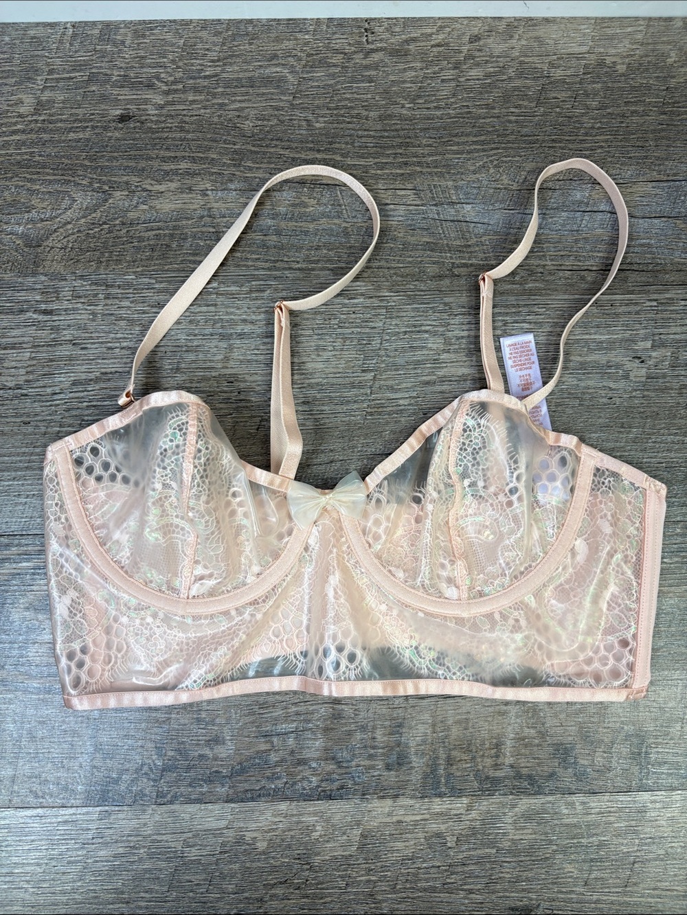 Savage X Fenty Iridescent Lace Longline Bra Pink Size Medium